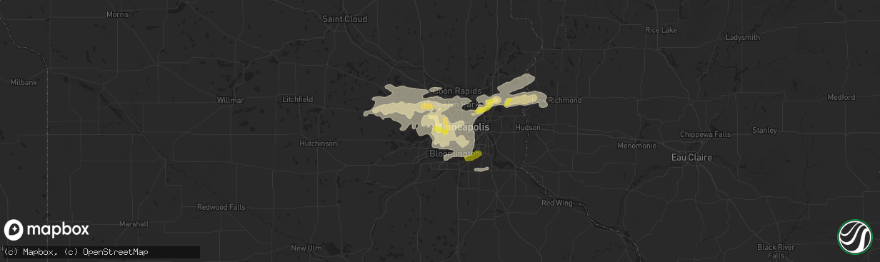 Hail map in Hopkins, MN on September 21, 2016