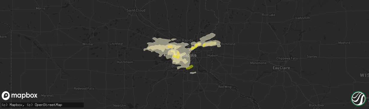 Hail map in Minneapolis, MN on September 21, 2016