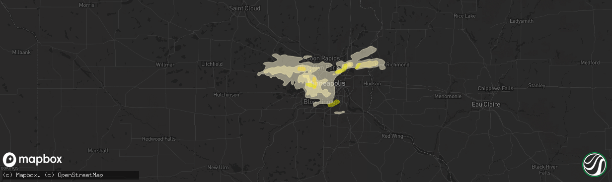 Hail map in Minnetonka, MN on September 21, 2016