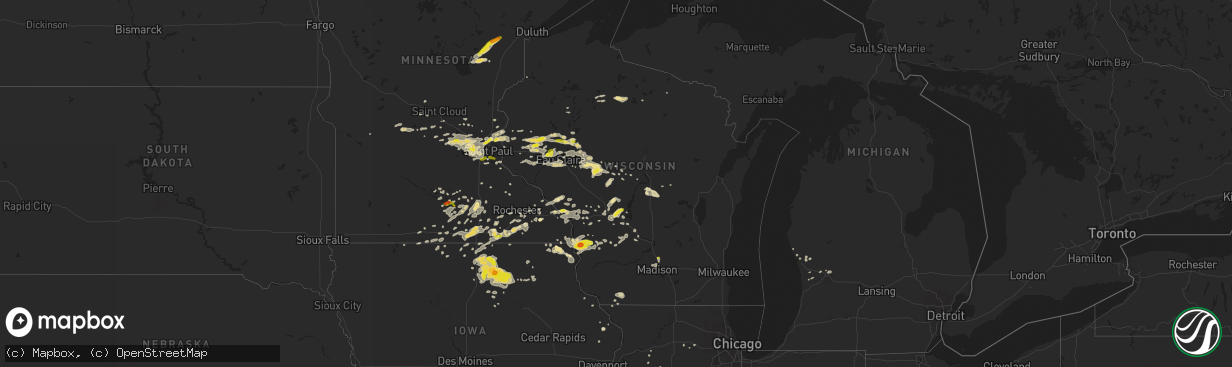 Hail map in Wisconsin on September 21, 2016