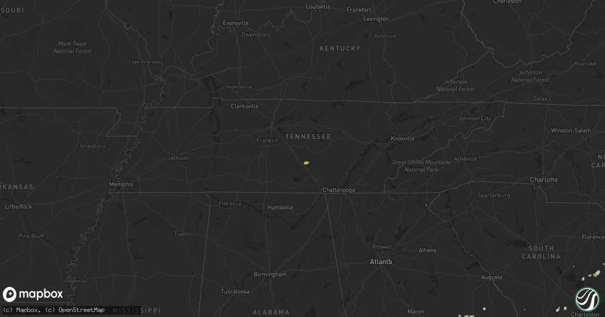 Hail map in Tennessee on September 21, 2017