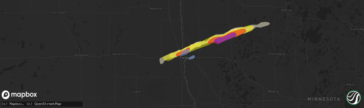 Hail map in Fargo, ND on September 21, 2019