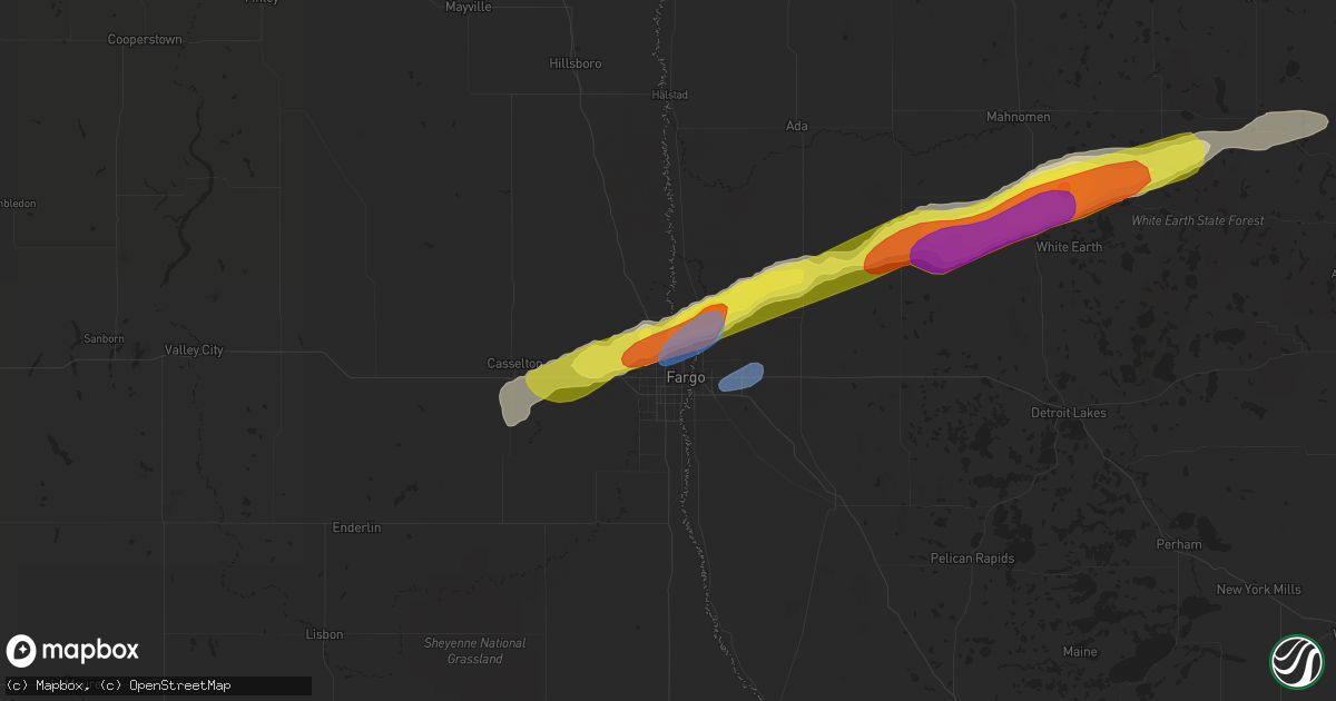 Hail map in Fargo, ND on September 21, 2019