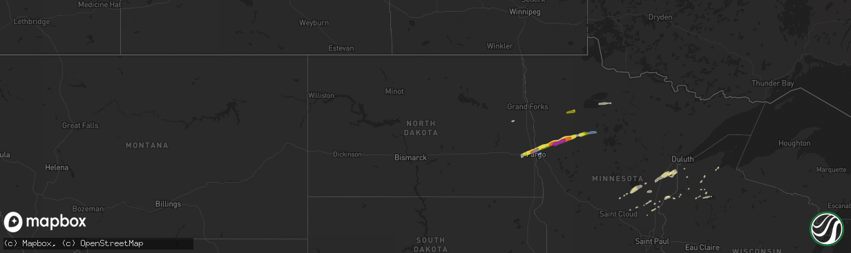 Hail map in North Dakota on September 21, 2019