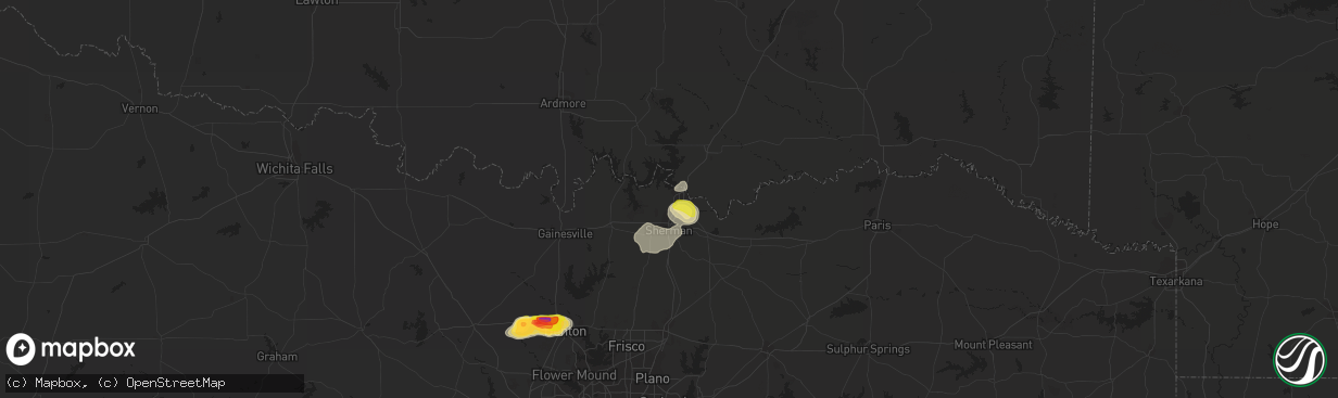 Hail map in Denison, TX on September 21, 2023