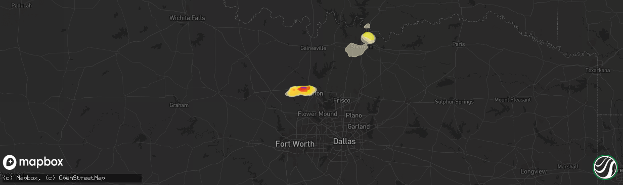 Hail map in Denton, TX on September 21, 2023
