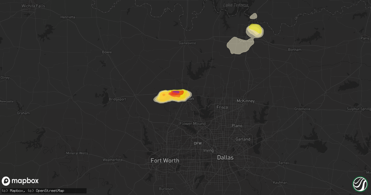 Hail map in Denton, TX on September 21, 2023