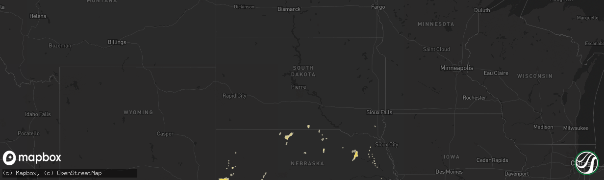 Hail map in South Dakota on September 21, 2023