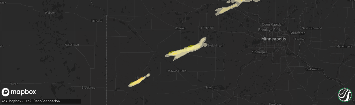 Hail map in Danube, MN on September 21, 2024