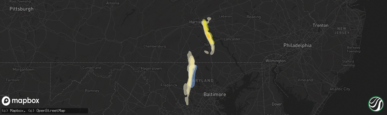 Hail map in Hanover, PA on September 21, 2024