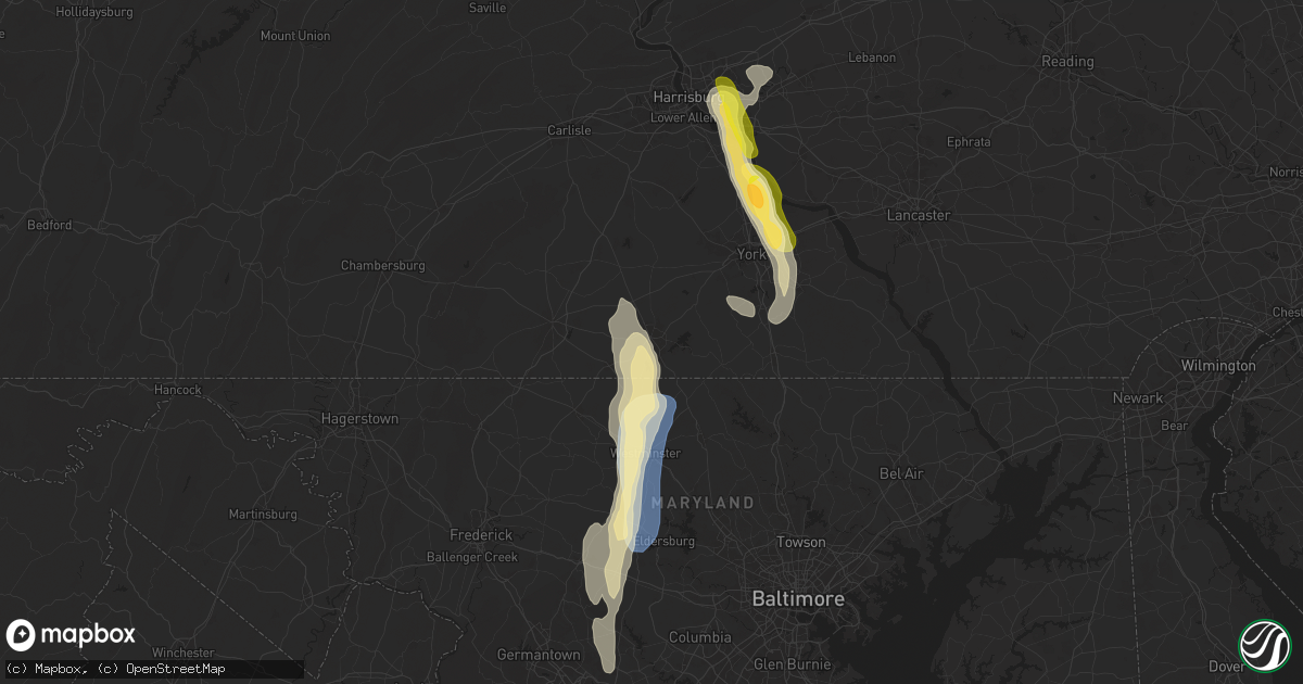 Hail map in Hanover, PA on September 21, 2024