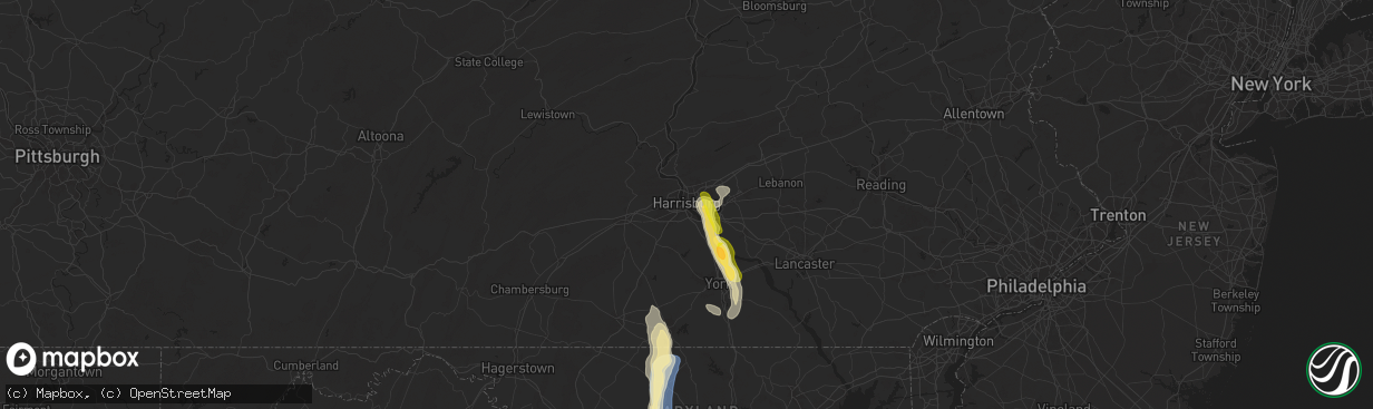 Hail map in Harrisburg, PA on September 21, 2024