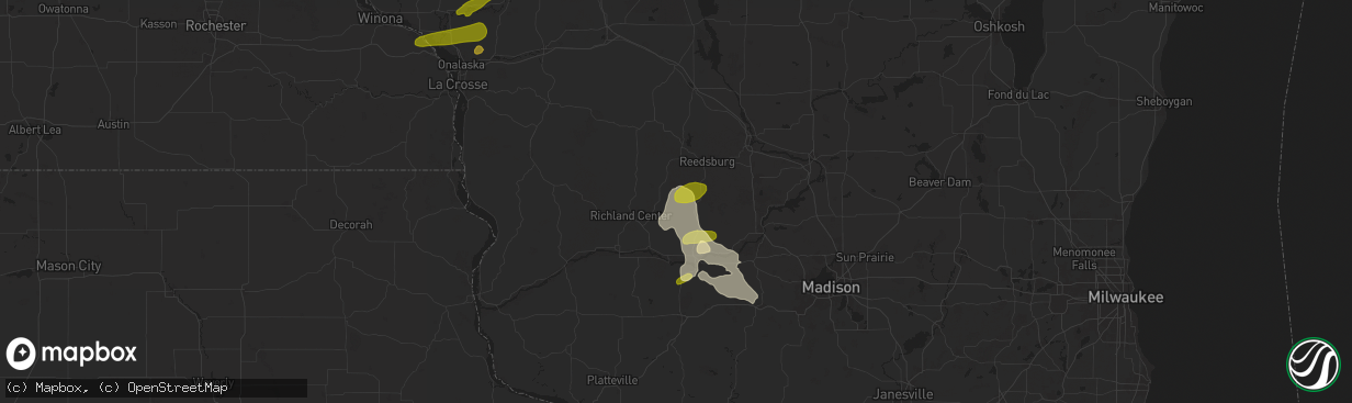 Hail map in Hillpoint, WI on September 21, 2024