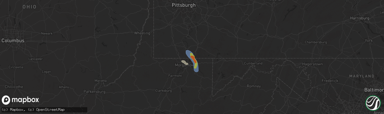 Hail map in Lake Lynn, PA on September 21, 2024