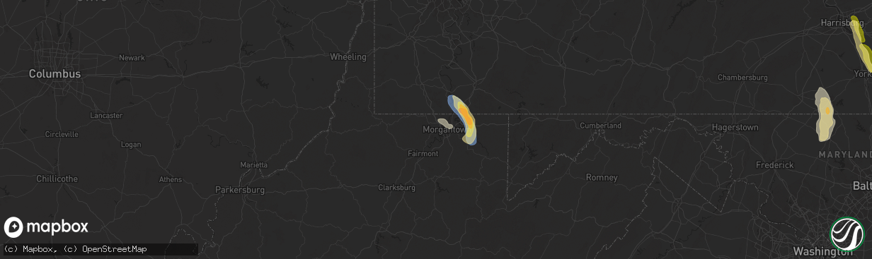 Hail map in Morgantown, WV on September 21, 2024