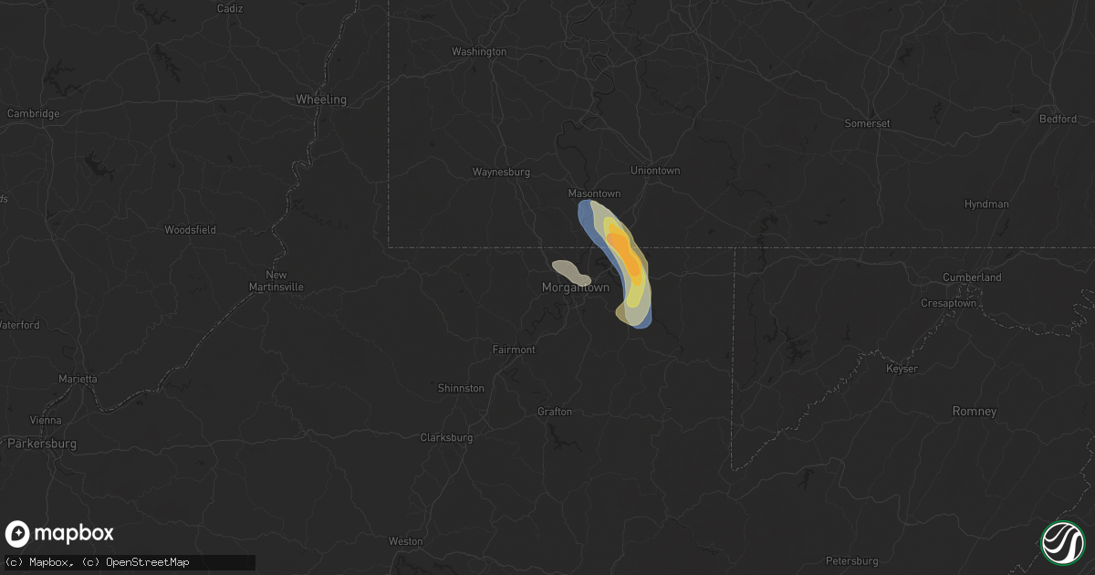 Hail map in Morgantown, WV on September 21, 2024