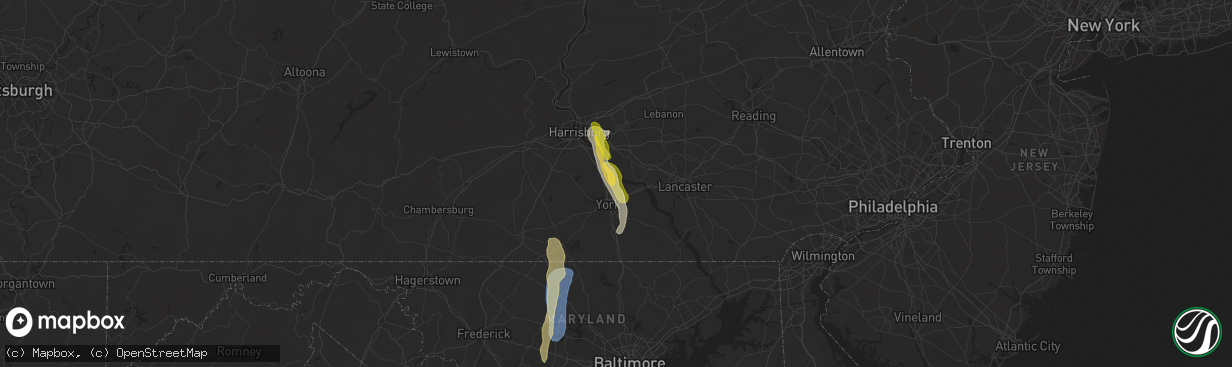 Hail map in Mount Wolf, PA on September 21, 2024