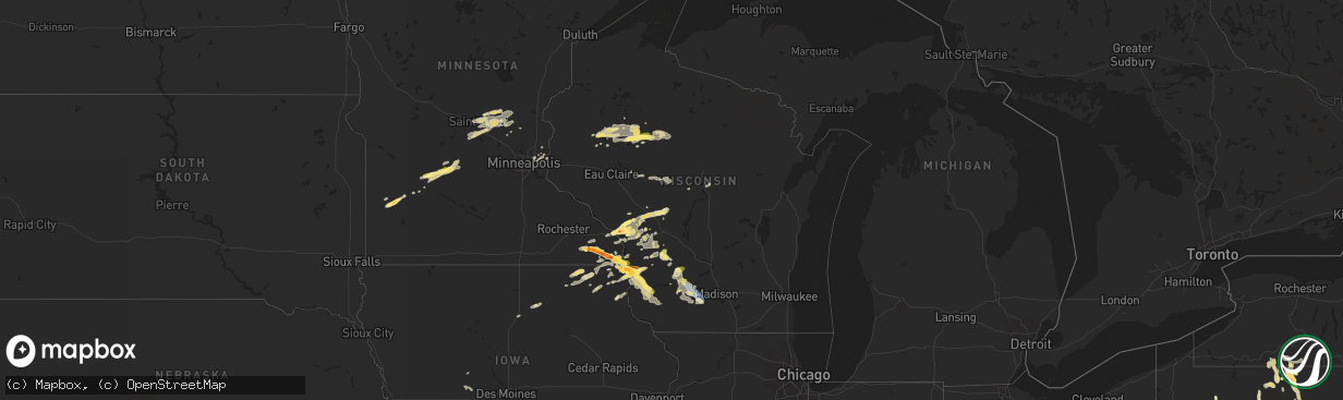 Hail map in Wisconsin on September 21, 2024