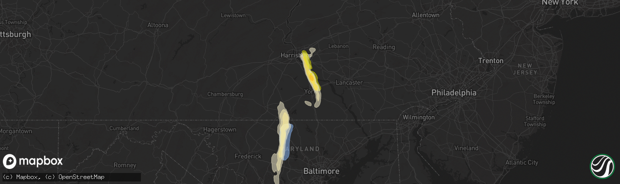 Hail map in York, PA on September 21, 2024