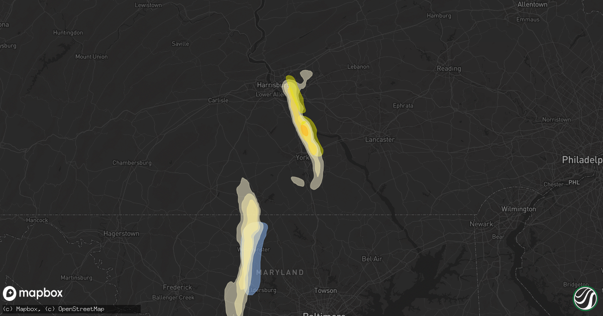 Hail map in York, PA on September 21, 2024