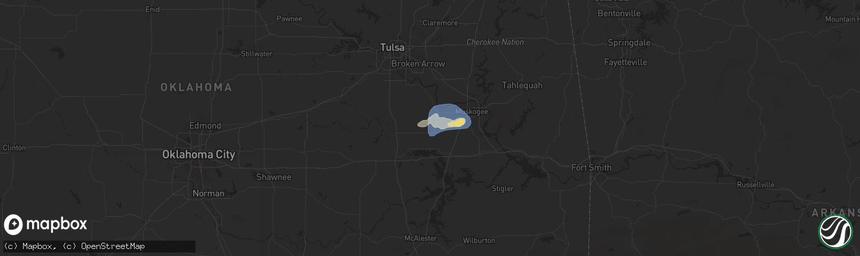 Hail map in Boynton, OK on September 21, 2025