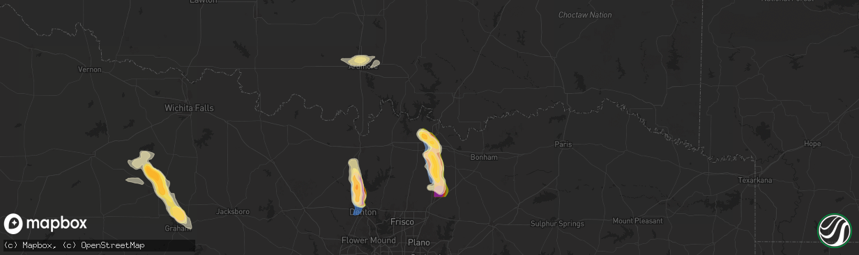 Hail map in Denison, TX on September 21, 2025