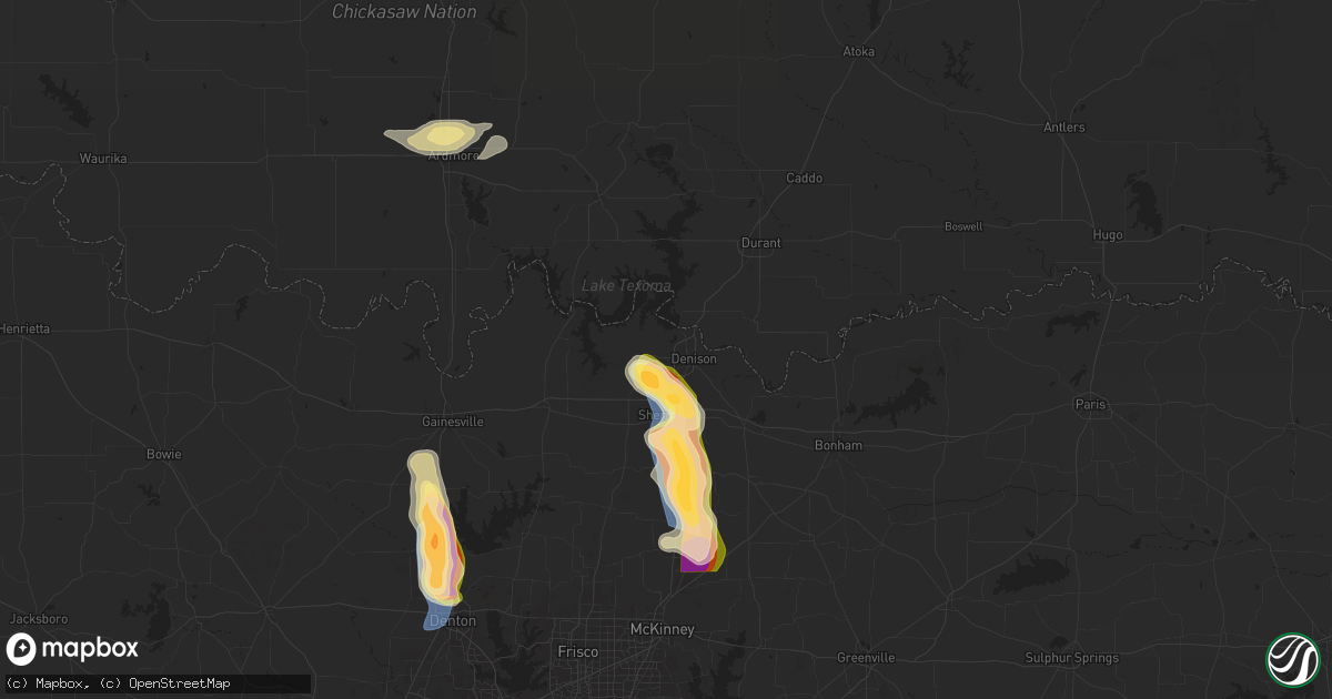 Hail map in Denison, TX on September 21, 2025