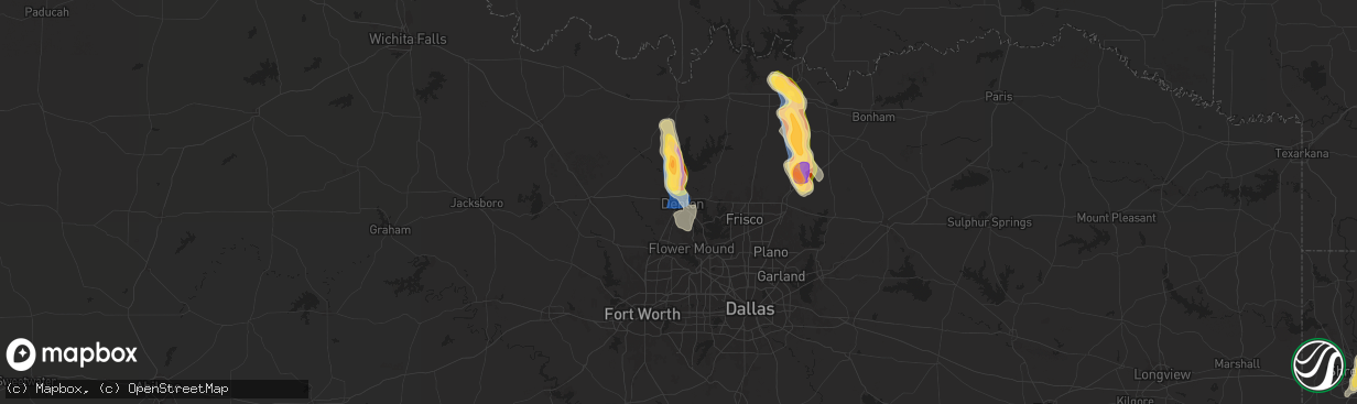 Hail map in Denton, TX on September 21, 2025