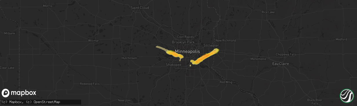 Hail map in Hopkins, MN on September 21, 2025
