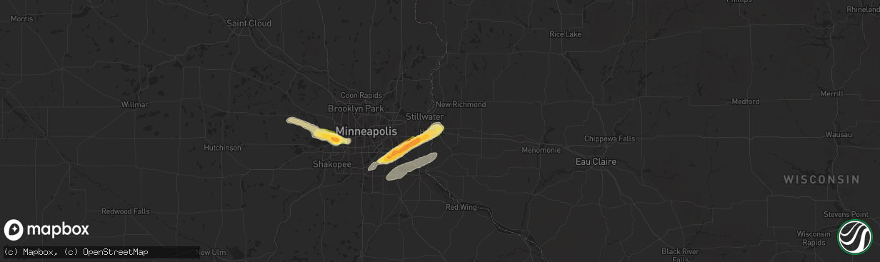 Hail map in Hudson, WI on September 21, 2025
