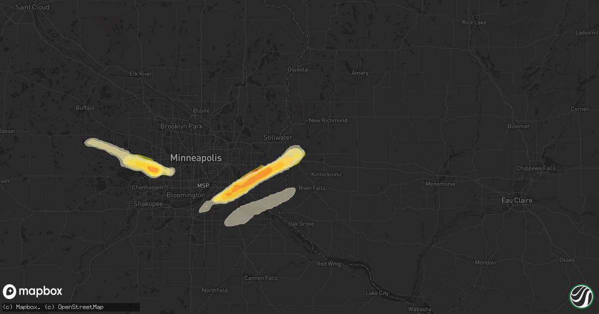 Hail map in Hudson, WI on September 21, 2025