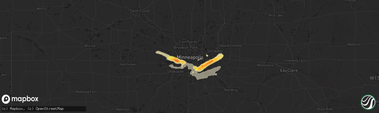 Hail map in Minneapolis, MN on September 21, 2025