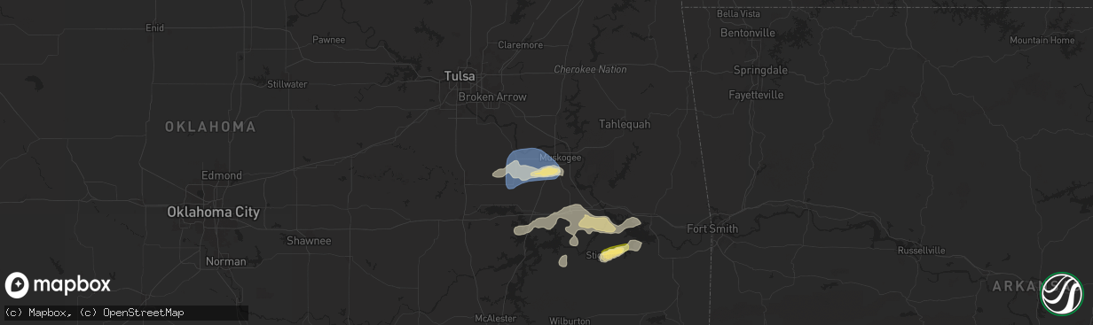 Hail map in Muskogee, OK on September 21, 2025