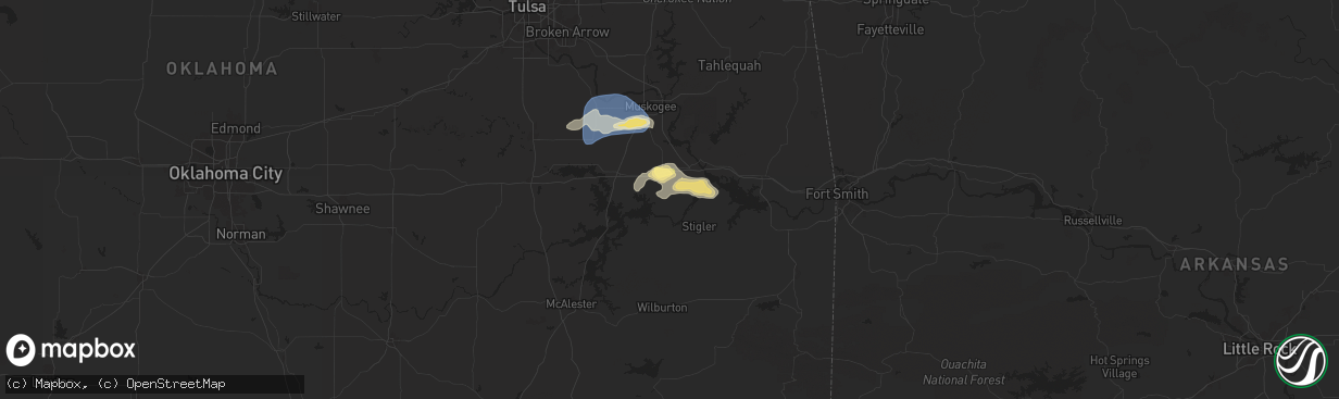 Hail map in Porum, OK on September 21, 2025