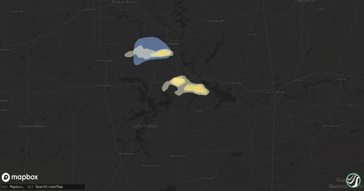 Hail map in Porum, OK on September 21, 2025