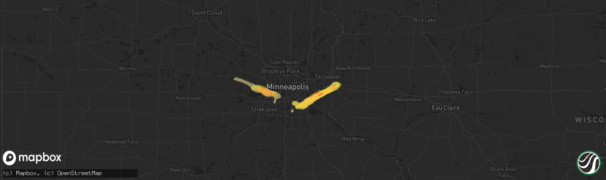 Hail map in Saint Paul, MN on September 21, 2025