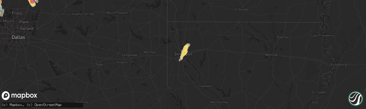 Hail map in Shreveport, LA on September 21, 2025
