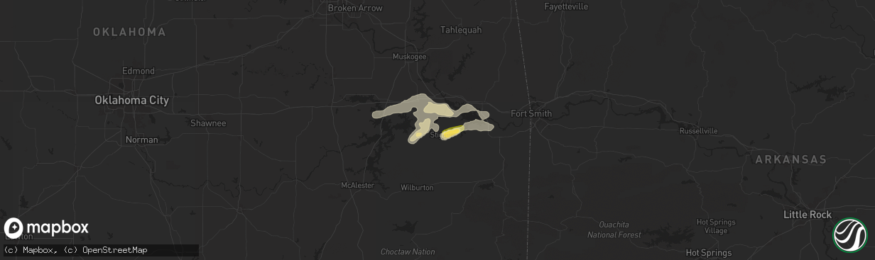 Hail map in Stigler, OK on September 21, 2025