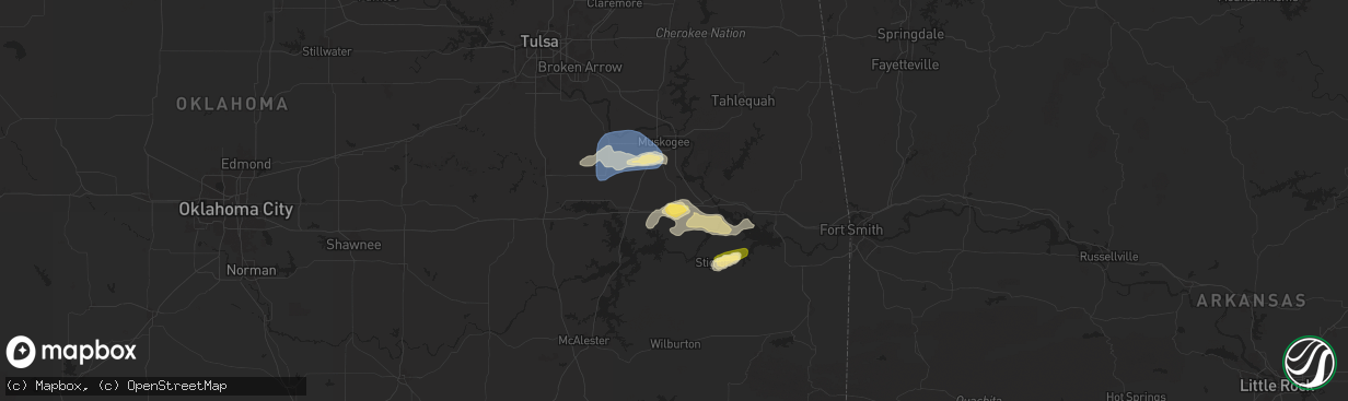 Hail map in Warner, OK on September 21, 2025