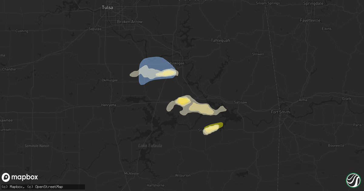 Hail map in Warner, OK on September 21, 2025