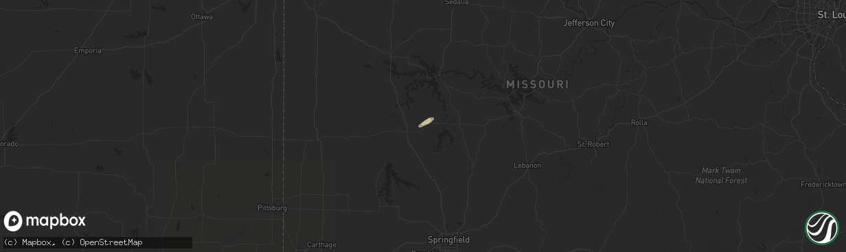 Hail map in Weaubleau, MO on September 21, 2025