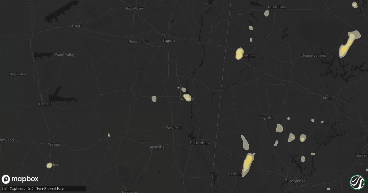 Hail map in Aberdeen, MS on September 21, 2026
