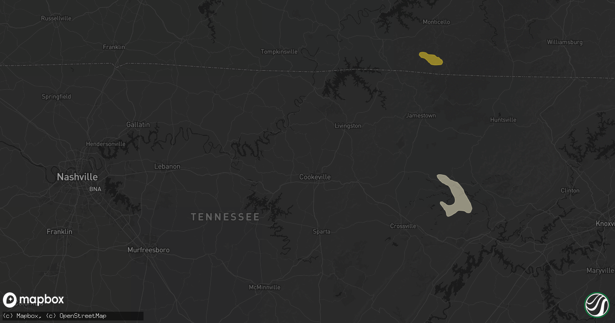 Hail map in Cookeville, TN on September 21, 2026