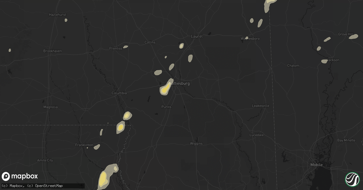 Hail map in Hattiesburg, MS on September 21, 2026