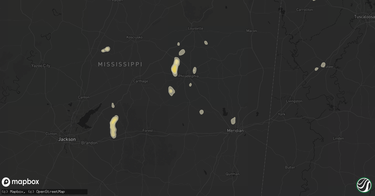 Hail map in Union, MS on September 21, 2026