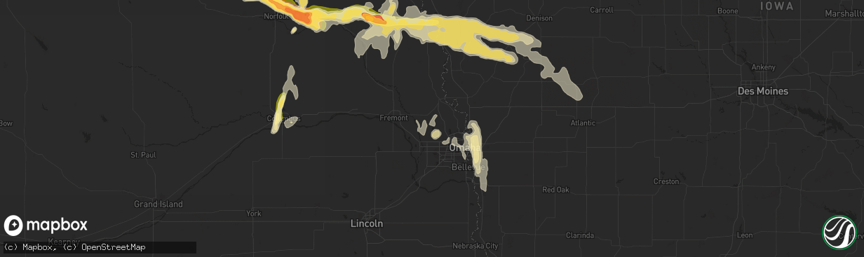 Hail map in Bennington, NE on September 22, 2015