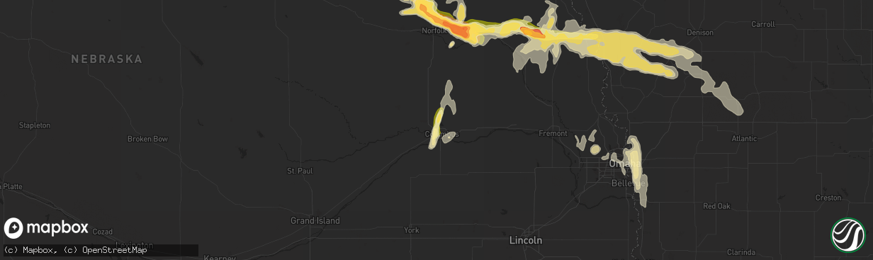 Hail map in Columbus, NE on September 22, 2015