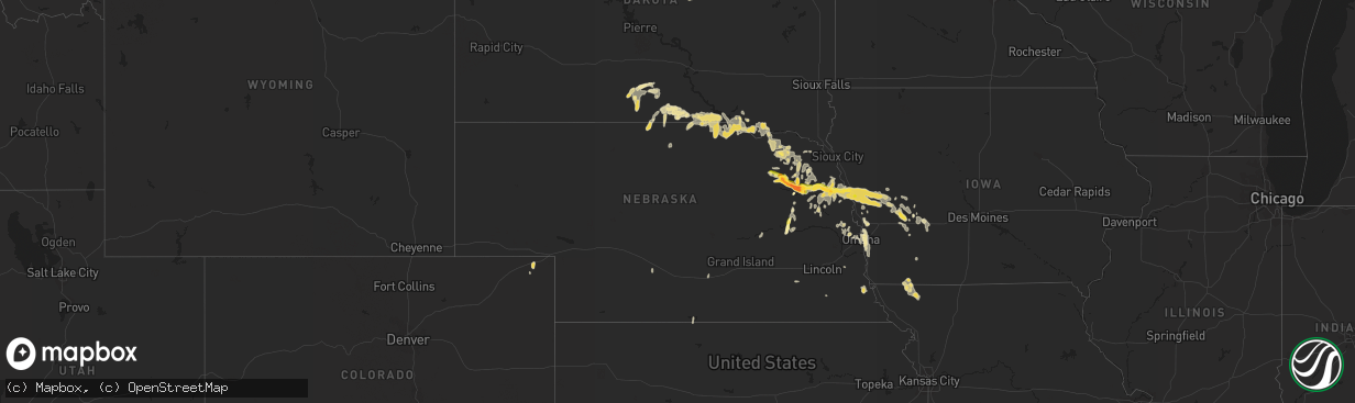 Hail map in Nebraska on September 22, 2015