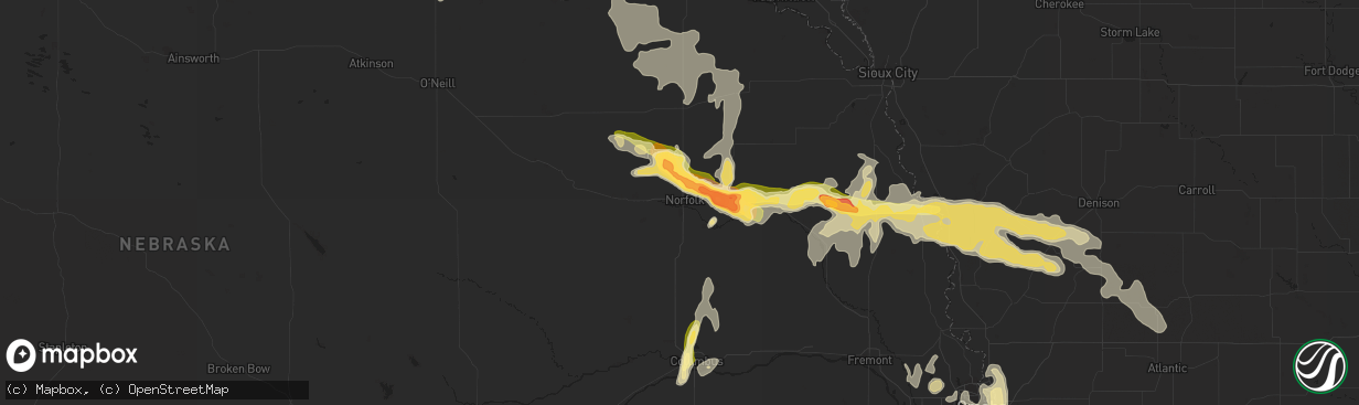 Hail map in Norfolk, NE on September 22, 2015