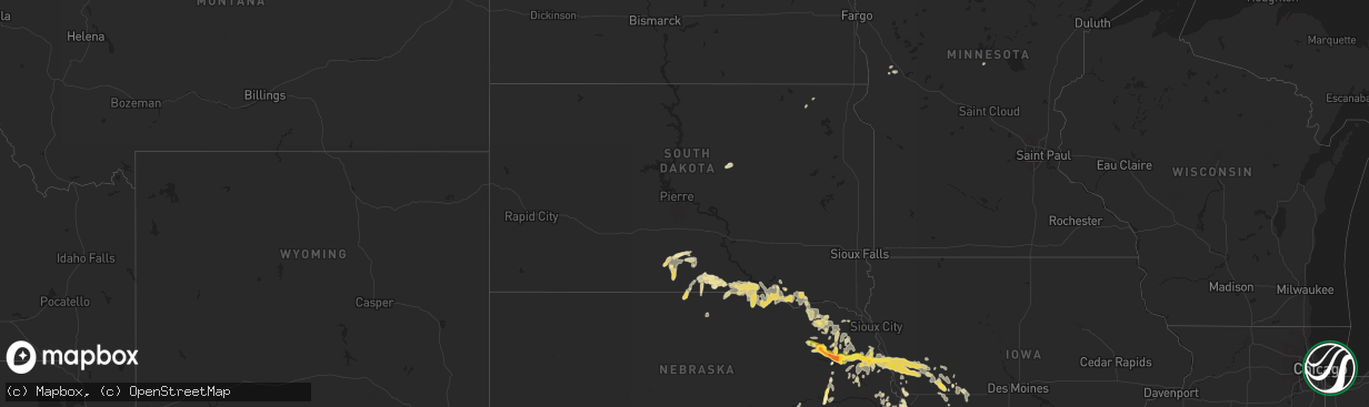 Hail map in South Dakota on September 22, 2015